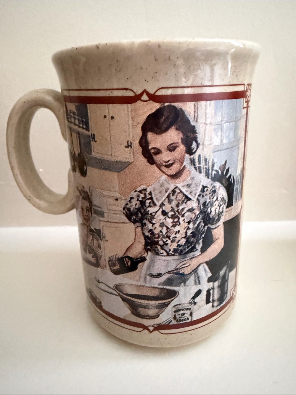 Beige Ceramic Watkins Mug Set with Retro Illustration Panels - Set of 4 - Picture 7 of 9